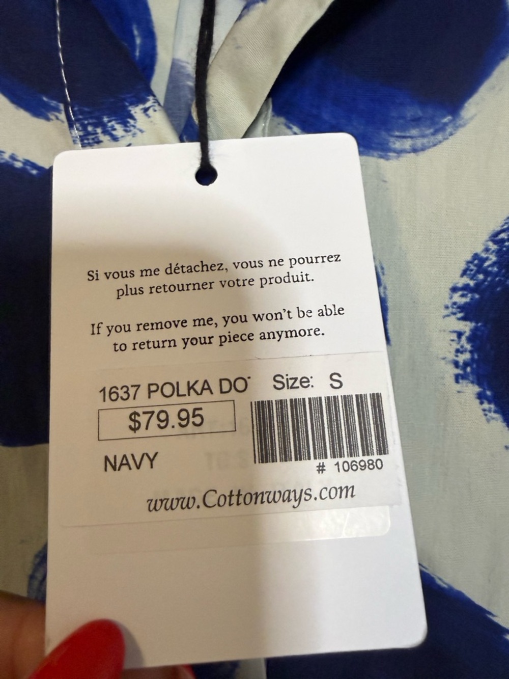 Noeline Polka Dot Midi Shirt Dress in Navy & Tan 100% Cotton Small - Picture 5 of 9